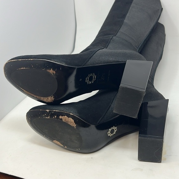 Carlo Pazolini Sz 37.5 Suede Elastic Lucite Block Heel Tall Boots - Picture 7 of 11